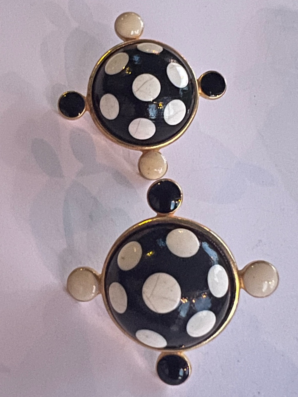 Robert Rose earrings pierced vintage 80s 90s polka dot statement black white